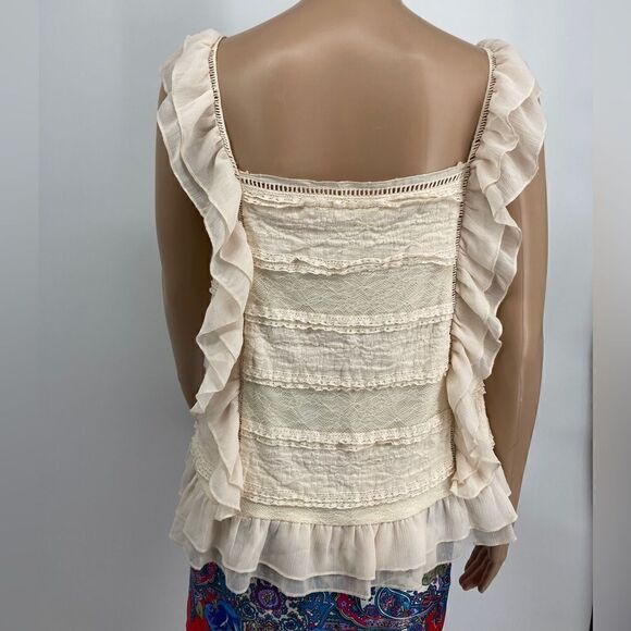 Anthropologie Eri+Ali Ruffle Lace Ivory Top Size M - Picture 3 of 5